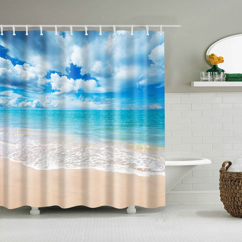 Image of Sunshine Beach Waterproof Shower Curtains Polyester Fabric High Quality Bathroom Curtains Mildewproof Blind For The Bathroom