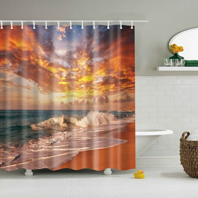 Image of Sunshine Beach Waterproof Shower Curtains Polyester Fabric High Quality Bathroom Curtains Mildewproof Blind For The Bathroom