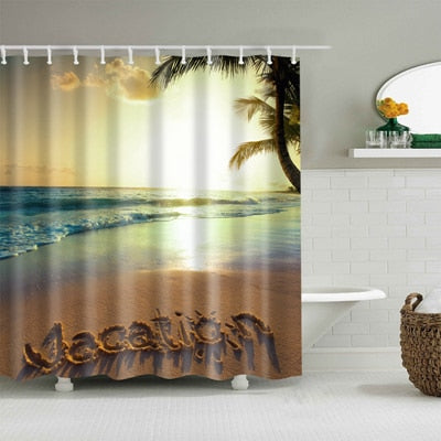 Image of Sunshine Beach Waterproof Shower Curtains Polyester Fabric High Quality Bathroom Curtains Mildewproof Blind For The Bathroom
