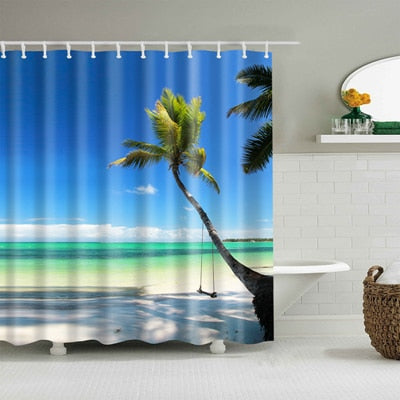 Image of Sunshine Beach Waterproof Shower Curtains Polyester Fabric High Quality Bathroom Curtains Mildewproof Blind For The Bathroom