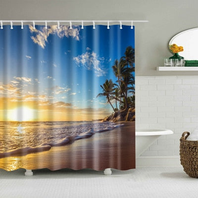 Image of Sunshine Beach Waterproof Shower Curtains Polyester Fabric High Quality Bathroom Curtains Mildewproof Blind For The Bathroom