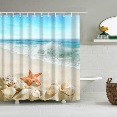 Image of Sunshine Beach Waterproof Shower Curtains Polyester Fabric High Quality Bathroom Curtains Mildewproof Blind For The Bathroom