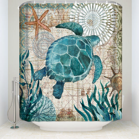 Image of Fabric Shower Curtain Sea Turtle Home Decor Bathroom Accessories Waterproof Polyester Whale Octopus Seahorse Bath Curtains