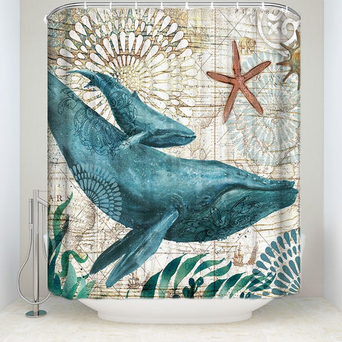 Image of Fabric Shower Curtain Sea Turtle Home Decor Bathroom Accessories Waterproof Polyester Whale Octopus Seahorse Bath Curtains