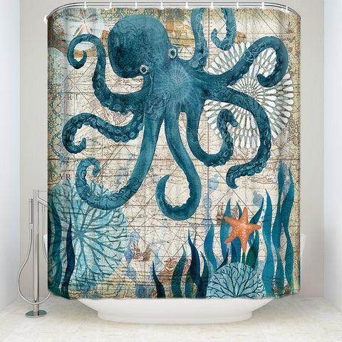 Image of Fabric Shower Curtain Sea Turtle Home Decor Bathroom Accessories Waterproof Polyester Whale Octopus Seahorse Bath Curtains
