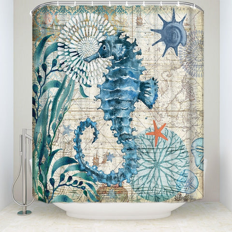 Image of Fabric Shower Curtain Sea Turtle Home Decor Bathroom Accessories Waterproof Polyester Whale Octopus Seahorse Bath Curtains
