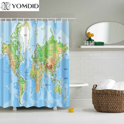 Image of Different World Map Pattern Shower Curtains Printed Bathroom Curtains Shower Wall Hanging Map Curtain World Map Shower Curtains