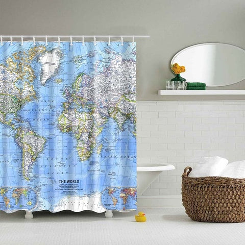 Image of Different World Map Pattern Shower Curtains Printed Bathroom Curtains Shower Wall Hanging Map Curtain World Map Shower Curtains