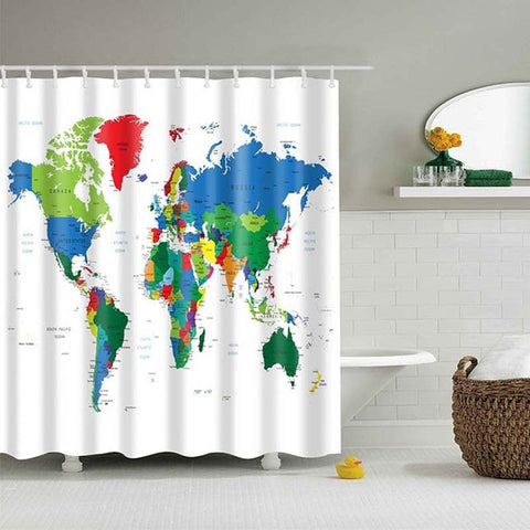 Image of Different World Map Pattern Shower Curtains Printed Bathroom Curtains Shower Wall Hanging Map Curtain World Map Shower Curtains
