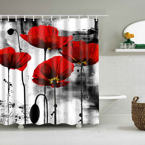 Image of Colorful Nature Flowers Waterproof Polyester Shower Curtains Eco-friendly High Quality Bathroom Curtains Blind For The Bathroom