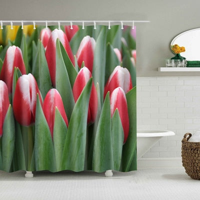 Image of Colorful Nature Flowers Waterproof Polyester Shower Curtains Eco-friendly High Quality Bathroom Curtains Blind For The Bathroom