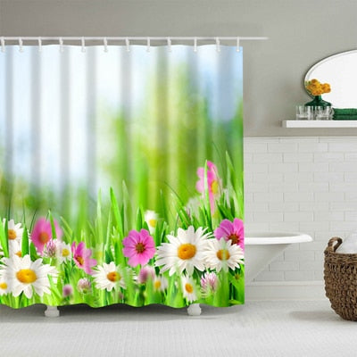 Image of Colorful Nature Flowers Waterproof Polyester Shower Curtains Eco-friendly High Quality Bathroom Curtains Blind For The Bathroom