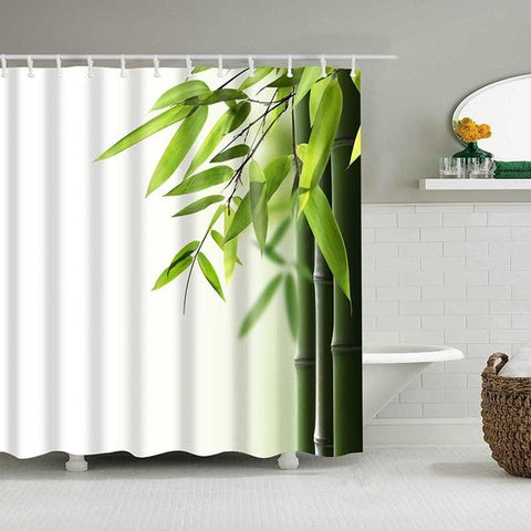 Image of 1PC Green Tropical Plants Shower Curtains for Bathroom Polyester Fabric Shower Curtain Leaves Printing Scenic Shower Curtains
