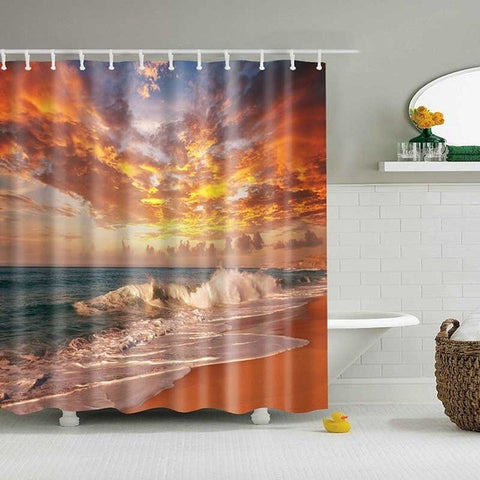 Image of 1PC Green Tropical Plants Shower Curtains for Bathroom Polyester Fabric Shower Curtain Leaves Printing Scenic Shower Curtains