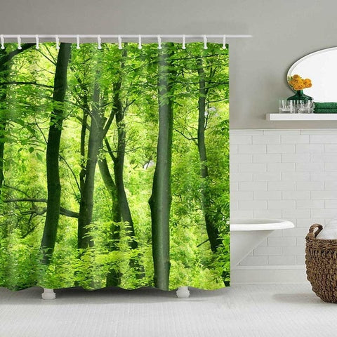 Image of 1PC Green Tropical Plants Shower Curtains for Bathroom Polyester Fabric Shower Curtain Leaves Printing Scenic Shower Curtains
