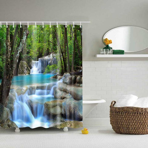 Image of 1PC Green Tropical Plants Shower Curtains for Bathroom Polyester Fabric Shower Curtain Leaves Printing Scenic Shower Curtains