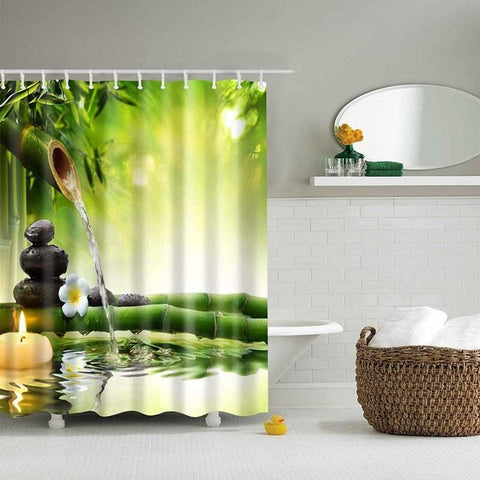 Image of 1PC Green Tropical Plants Shower Curtains for Bathroom Polyester Fabric Shower Curtain Leaves Printing Scenic Shower Curtains
