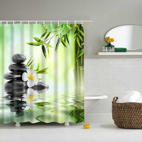 Image of 1PC Green Tropical Plants Shower Curtains for Bathroom Polyester Fabric Shower Curtain Leaves Printing Scenic Shower Curtains