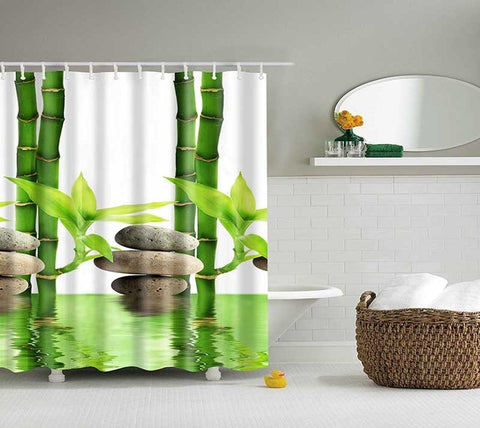 Image of 1PC Green Tropical Plants Shower Curtains for Bathroom Polyester Fabric Shower Curtain Leaves Printing Scenic Shower Curtains