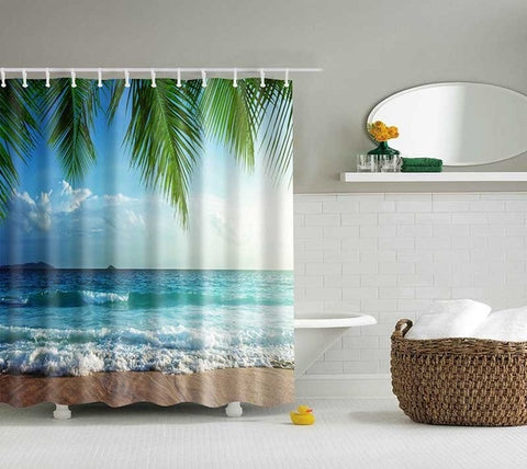Image of 1PC Green Tropical Plants Shower Curtains for Bathroom Polyester Fabric Shower Curtain Leaves Printing Scenic Shower Curtains