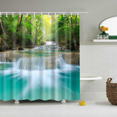 Image of 1PC Green Tropical Plants Shower Curtains for Bathroom Polyester Fabric Shower Curtain Leaves Printing Scenic Shower Curtains