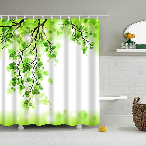 Image of 1PC Green Tropical Plants Shower Curtains for Bathroom Polyester Fabric Shower Curtain Leaves Printing Scenic Shower Curtains