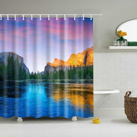 Image of 1PC Green Tropical Plants Shower Curtains for Bathroom Polyester Fabric Shower Curtain Leaves Printing Scenic Shower Curtains