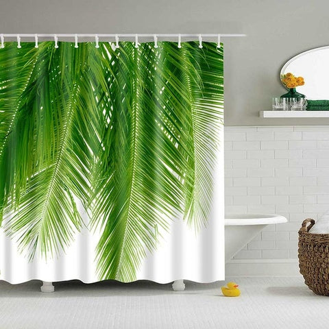 Image of 1PC Green Tropical Plants Shower Curtains for Bathroom Polyester Fabric Shower Curtain Leaves Printing Scenic Shower Curtains