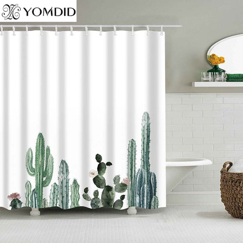 Image of Tropical Cactus Shower Curtain Polyester Fabric Bath Curtain For The Bathroom Decorations Multi-size Printed Shower Curtains