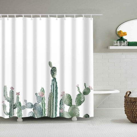 Image of Tropical Cactus Shower Curtain Polyester Fabric Bath Curtain For The Bathroom Decorations Multi-size Printed Shower Curtains