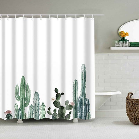 Image of Tropical Cactus Shower Curtain Polyester Fabric Bath Curtain For The Bathroom Decorations Multi-size Printed Shower Curtains