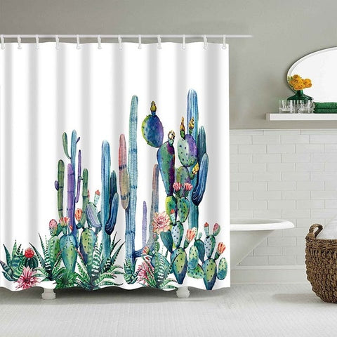 Image of Tropical Cactus Shower Curtain Polyester Fabric Bath Curtain For The Bathroom Decorations Multi-size Printed Shower Curtains