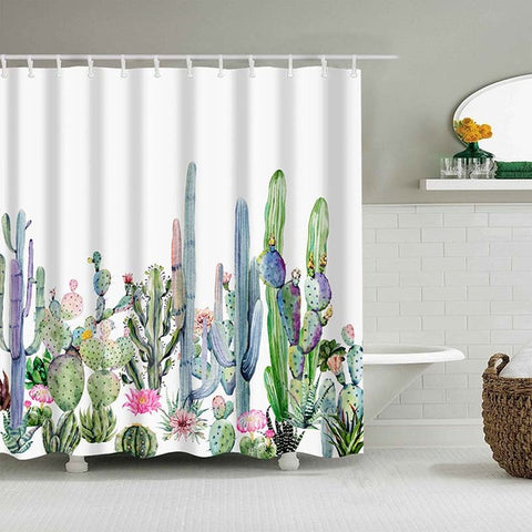 Image of Tropical Cactus Shower Curtain Polyester Fabric Bath Curtain For The Bathroom Decorations Multi-size Printed Shower Curtains