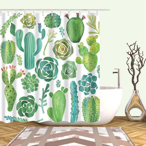 Image of Tropical Cactus Shower Curtain Polyester Fabric Bath Curtain For The Bathroom Decorations Multi-size Printed Shower Curtains