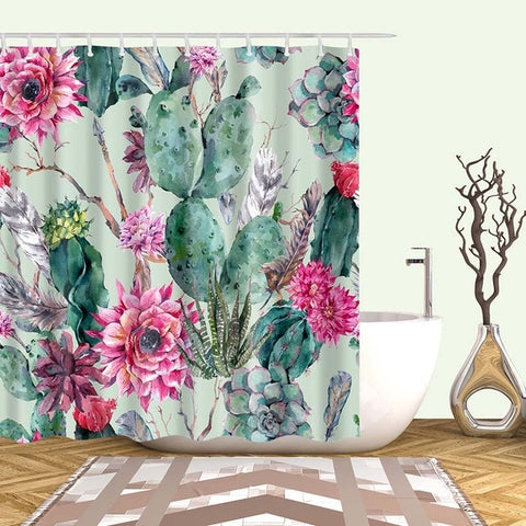 Image of Tropical Cactus Shower Curtain Polyester Fabric Bath Curtain For The Bathroom Decorations Multi-size Printed Shower Curtains