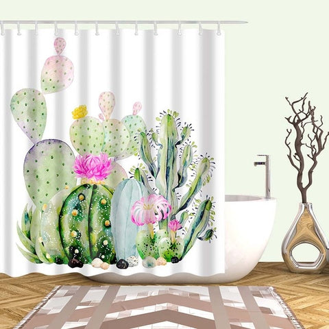 Image of Tropical Cactus Shower Curtain Polyester Fabric Bath Curtain For The Bathroom Decorations Multi-size Printed Shower Curtains