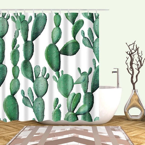 Image of Tropical Cactus Shower Curtain Polyester Fabric Bath Curtain For The Bathroom Decorations Multi-size Printed Shower Curtains
