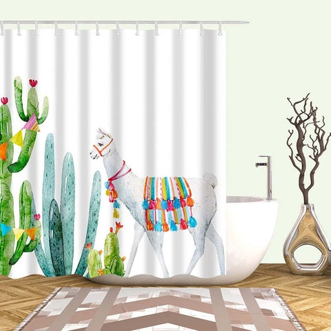 Image of Tropical Cactus Shower Curtain Polyester Fabric Bath Curtain For The Bathroom Decorations Multi-size Printed Shower Curtains