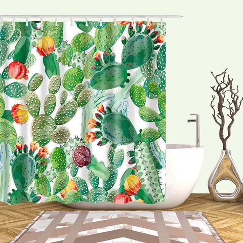 Image of Tropical Cactus Shower Curtain Polyester Fabric Bath Curtain For The Bathroom Decorations Multi-size Printed Shower Curtains