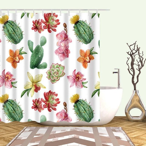 Image of Tropical Cactus Shower Curtain Polyester Fabric Bath Curtain For The Bathroom Decorations Multi-size Printed Shower Curtains