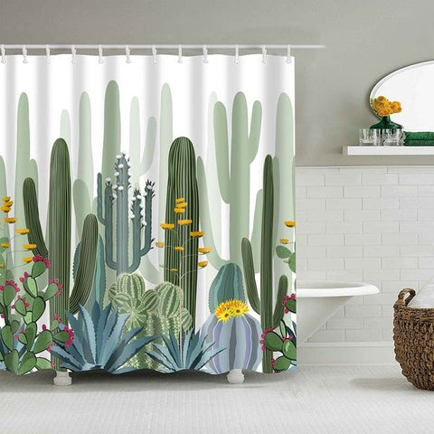 Image of Tropical Cactus Shower Curtain Polyester Fabric Bath Curtain For The Bathroom Decorations Multi-size Printed Shower Curtains