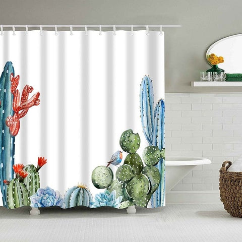 Image of Tropical Cactus Shower Curtain Polyester Fabric Bath Curtain For The Bathroom Decorations Multi-size Printed Shower Curtains