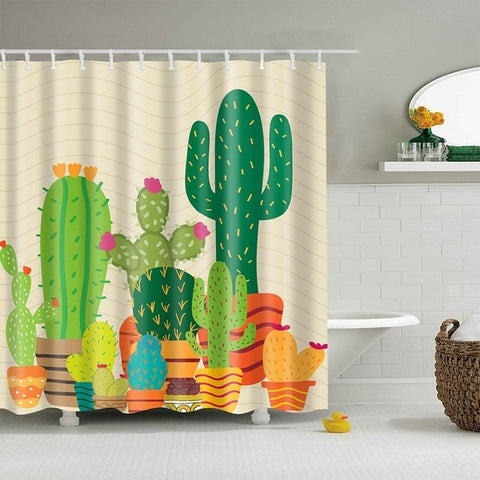 Image of Tropical Cactus Shower Curtain Polyester Fabric Bath Curtain For The Bathroom Decorations Multi-size Printed Shower Curtains