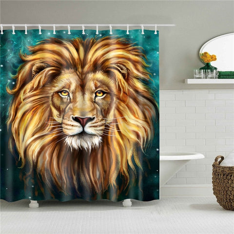 Image of Animals printed lion, tiger, cat 3d bath curtains waterproof polyester fabric washable bathroom shower curtain screen with hooks
