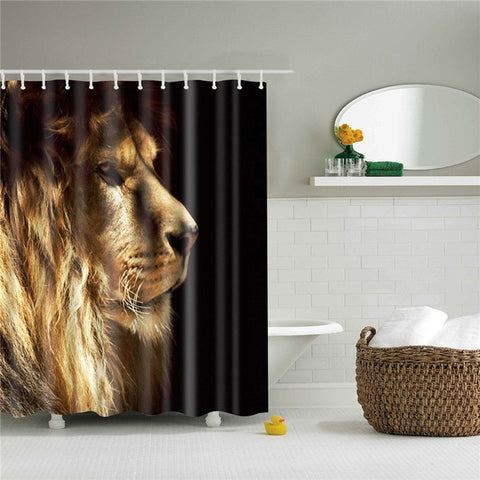 Image of Animals printed lion, tiger, cat 3d bath curtains waterproof polyester fabric washable bathroom shower curtain screen with hooks
