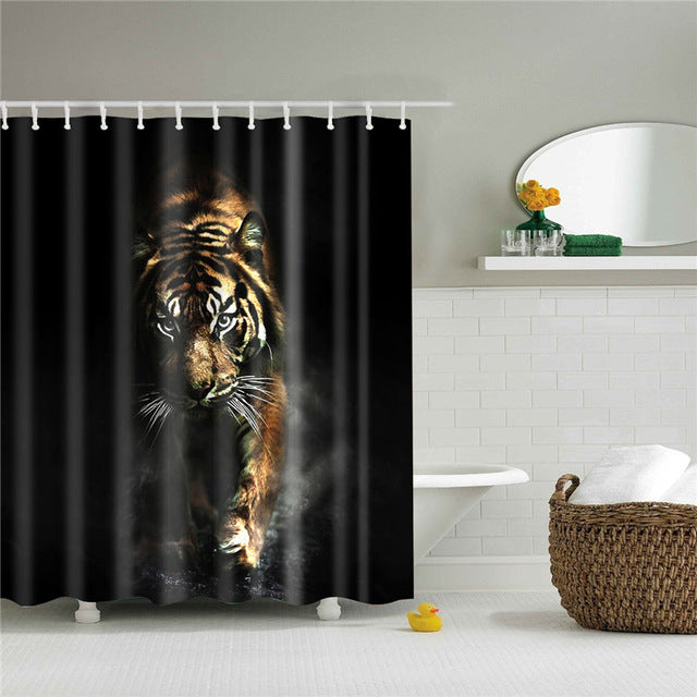Animals printed lion, tiger, cat 3d bath curtains waterproof polyester fabric washable bathroom shower curtain screen with hooks