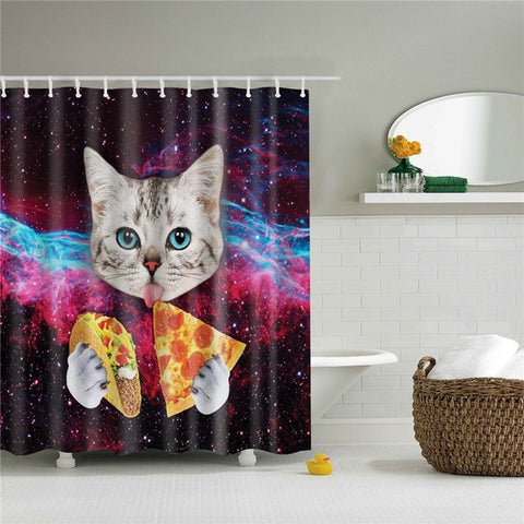 Image of Animals printed lion, tiger, cat 3d bath curtains waterproof polyester fabric washable bathroom shower curtain screen with hooks