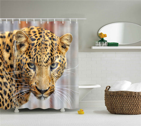 Image of Animals printed lion, tiger, cat 3d bath curtains waterproof polyester fabric washable bathroom shower curtain screen with hooks