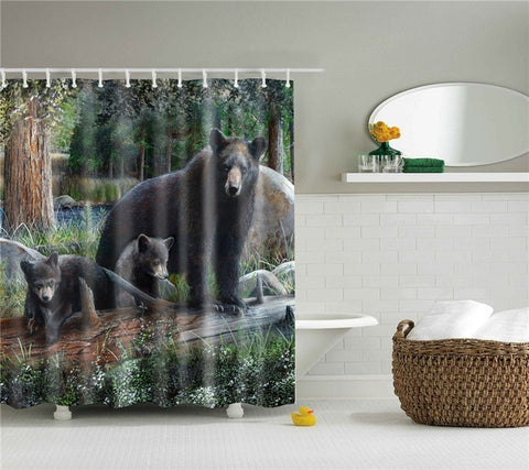 Image of Animals printed lion, tiger, cat 3d bath curtains waterproof polyester fabric washable bathroom shower curtain screen with hooks