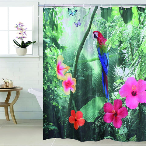 Image of Happy Tree Polyester 3D Red Parrot Shower Curtain 3D Waterfall Thicken Fabric Bathroom Curtain Waterproof Bath Curtain.